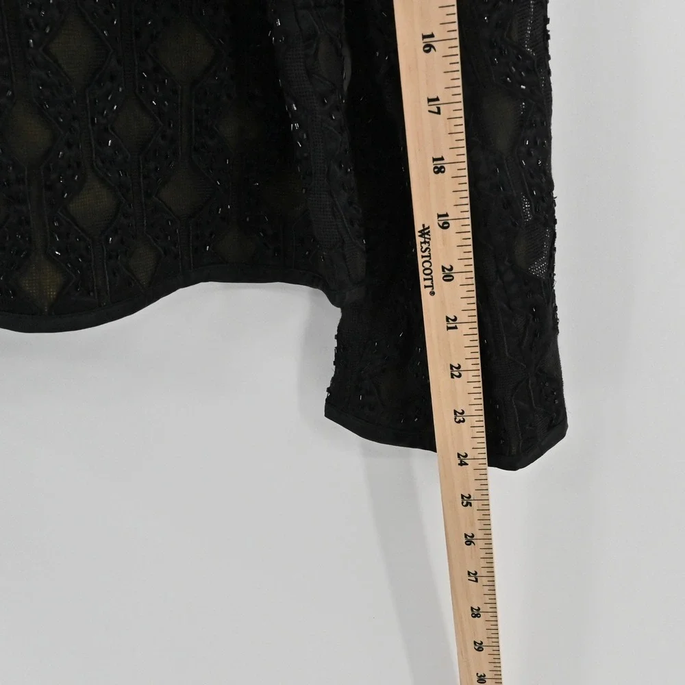 Chicos Beaded‎ Diamond Lattice Blazer Womens Size 2 L Black Cotton Formal Jacket